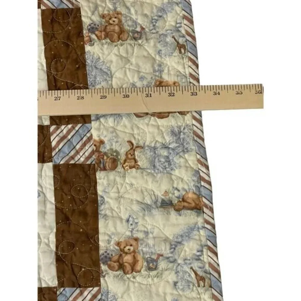 Vintage Baby Quilt With Teddy Bear & Blue Embroidery Design